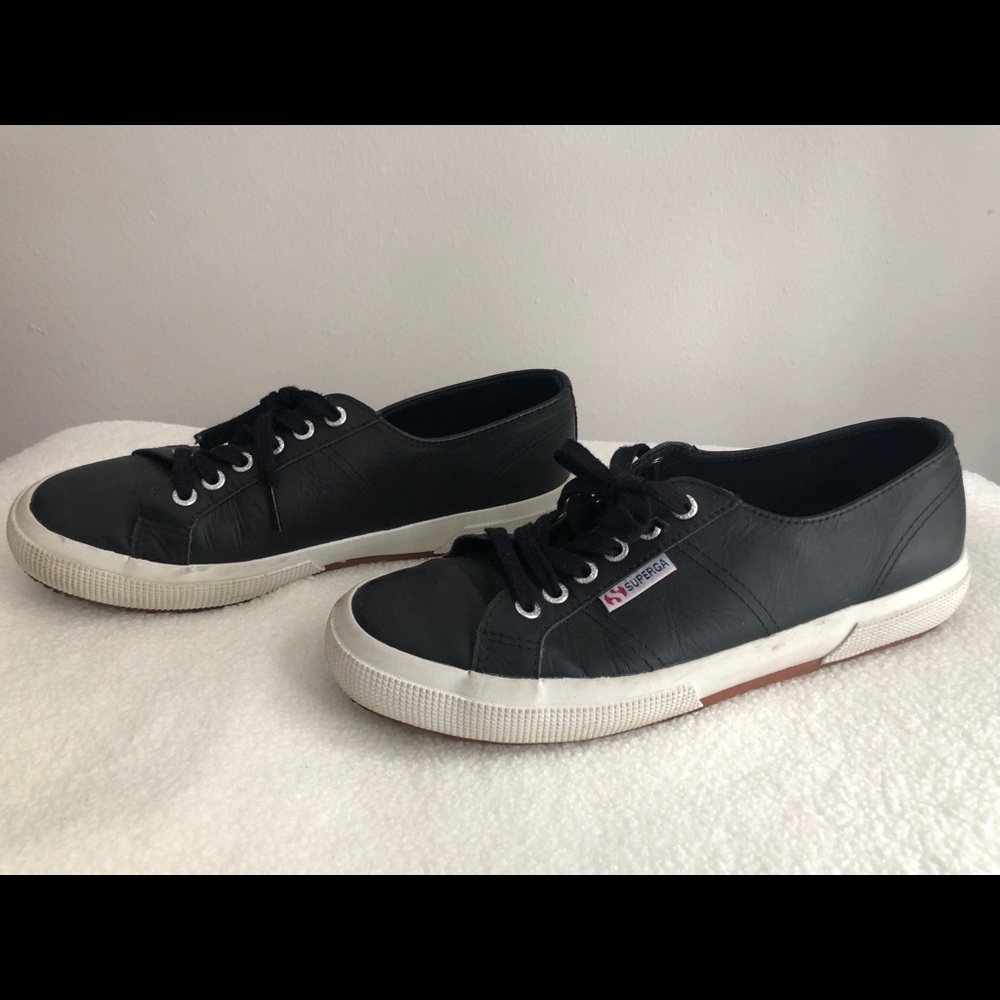 Superga Black Leather Classic Sneaker size 9 EU 40